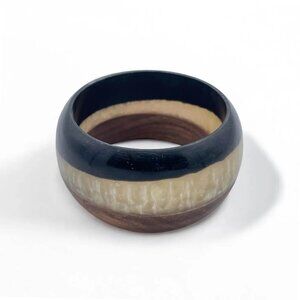 Striped Resin & Wood Bangle - Multi-Layered Boho Bracelet
